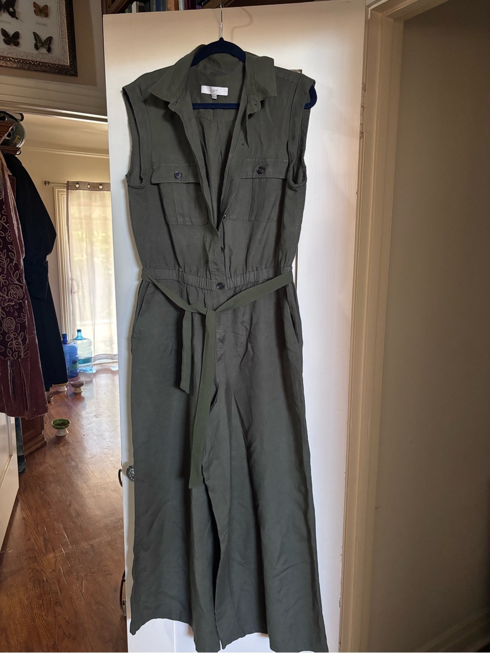 LOFT Olive Green Utility Jumpsuit with Waist Tie
